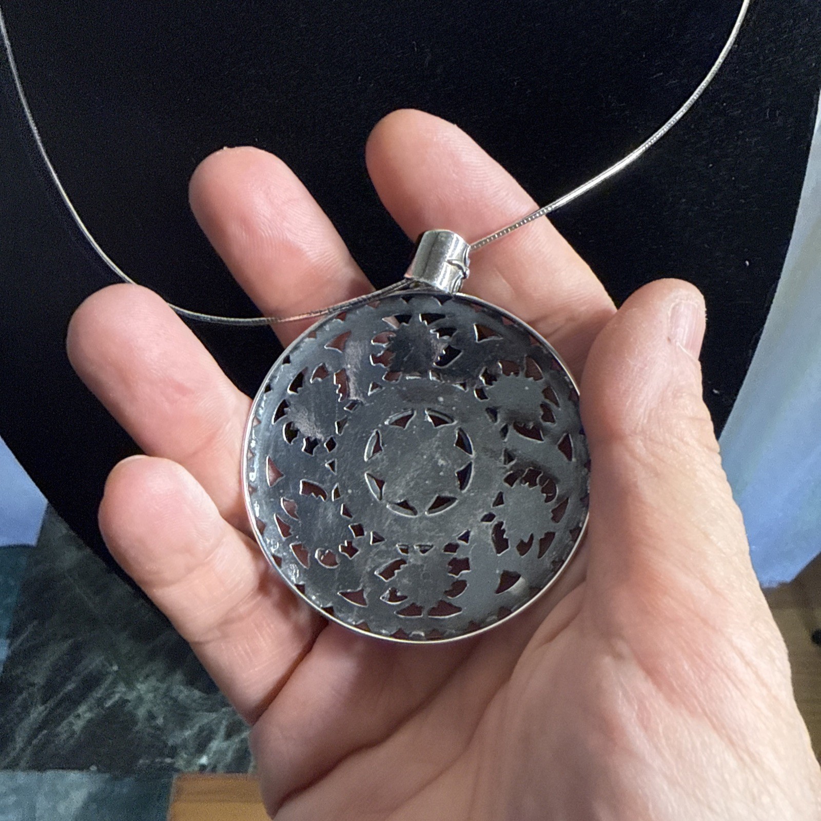 DP Oxidized Sterling Silver Large Circular Pendant Enhancer Necklace India 18”