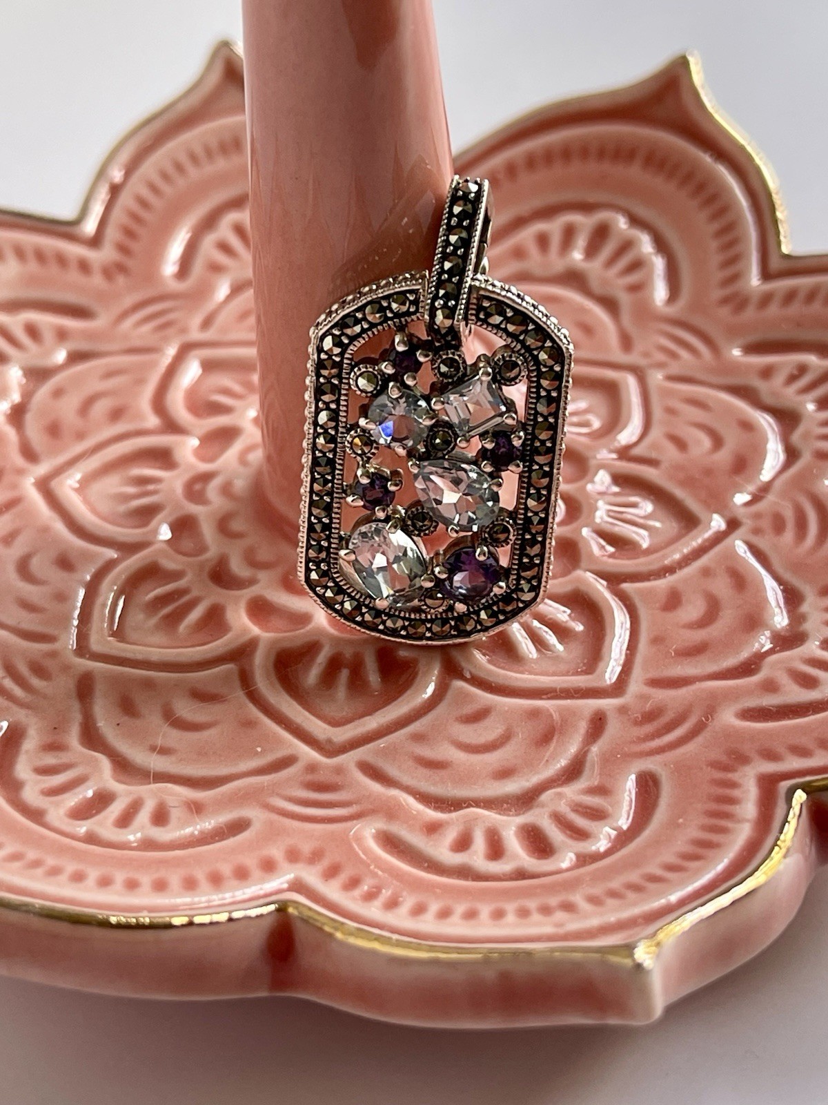 Vintage CNA Thailand 925 Topaz Iolite Stone Pendant Enhancer