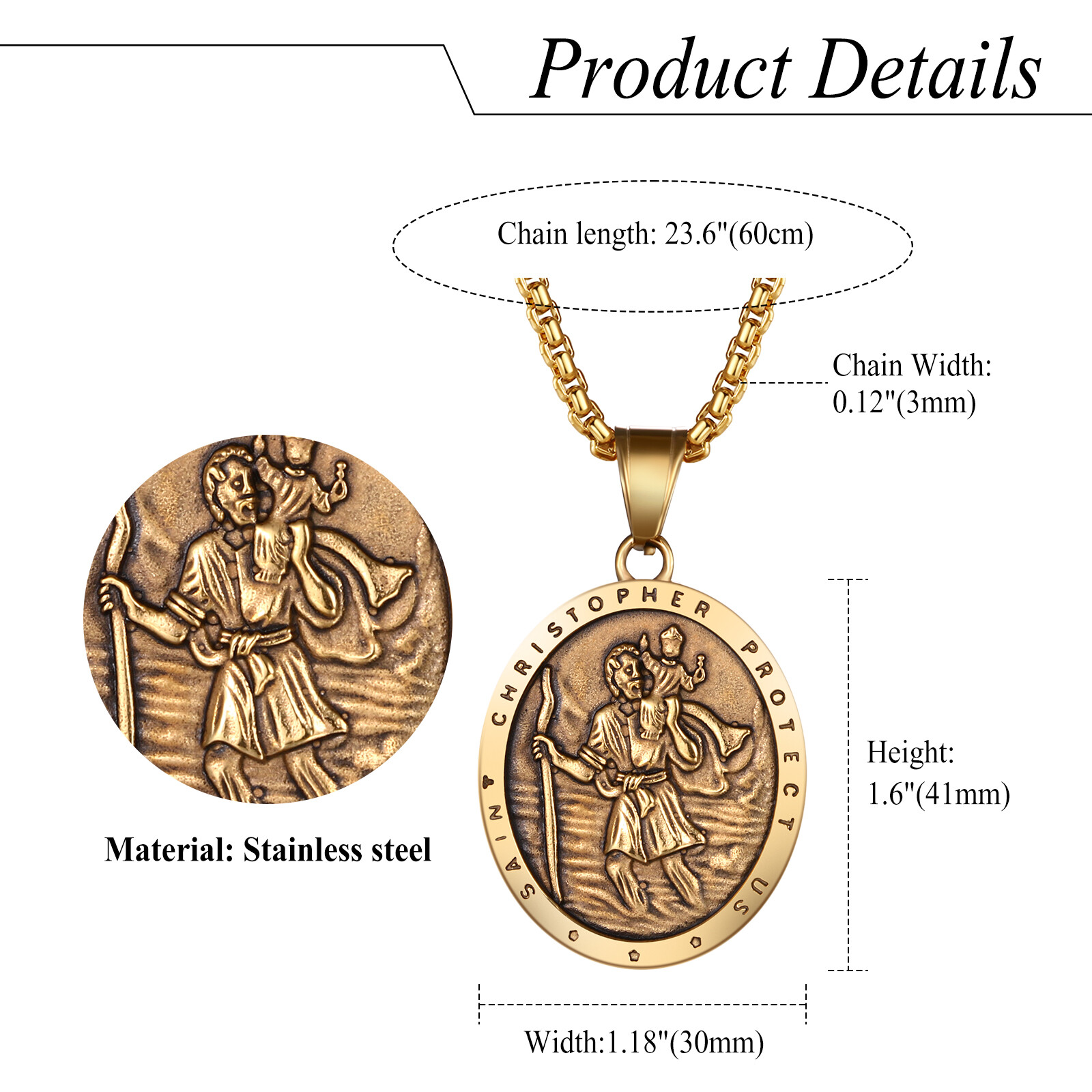 Men Shield Medal Pendant Traveler St Christopher Angel Religious Amulet Necklace
