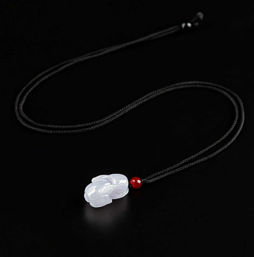 Natural Grade A Jade jadeite Carved Rabbit Amulet Pendant Necklace Certified