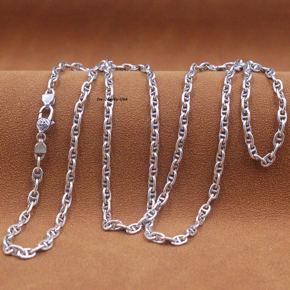 Genuine 925 Sterling Silver 3.5mm Anchor Link Chain Necklace 27.5″ Secure Clasp