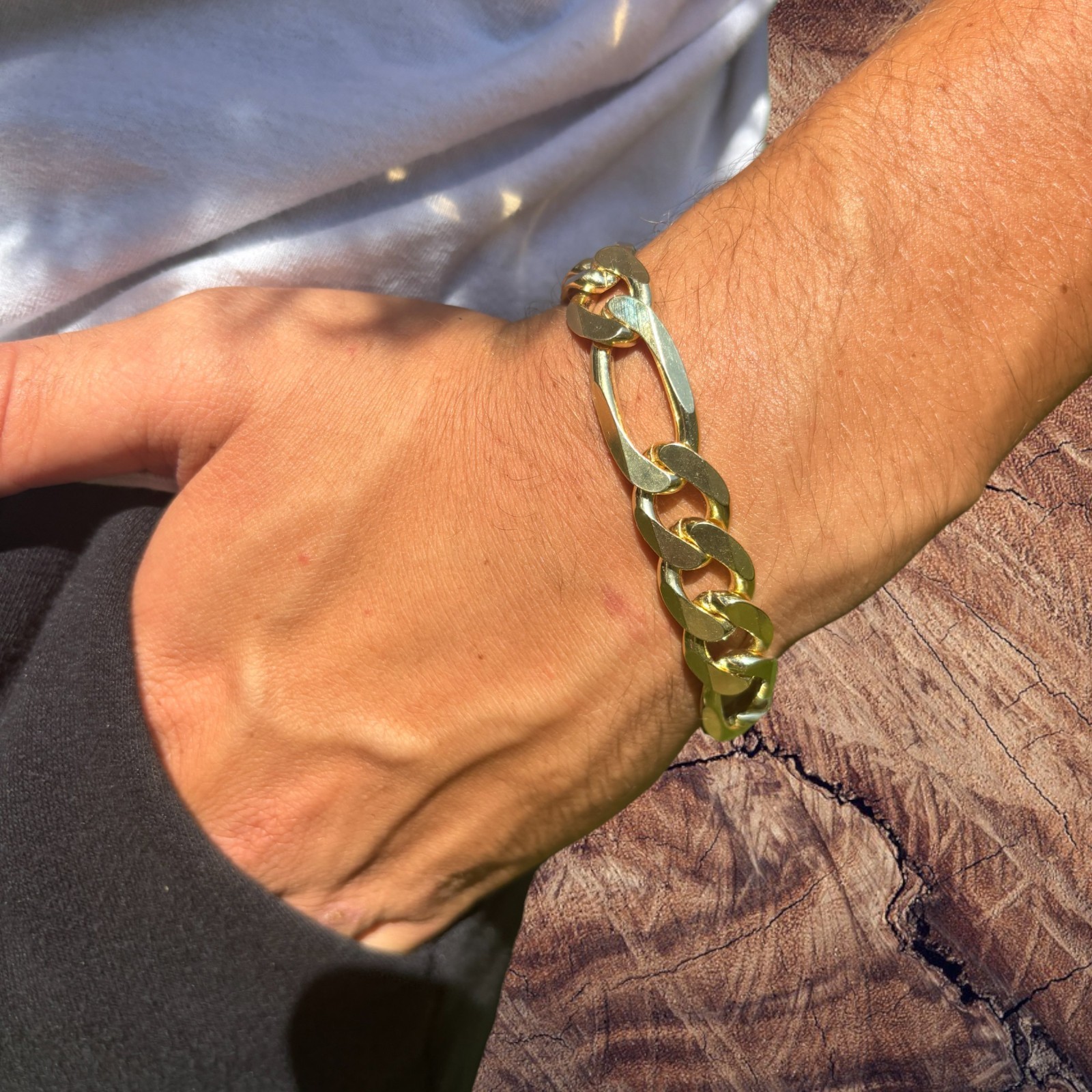 13mm Figaro Bracelet – 925 Sterling Silver or 14k Gold Vermeil Made in Italy
