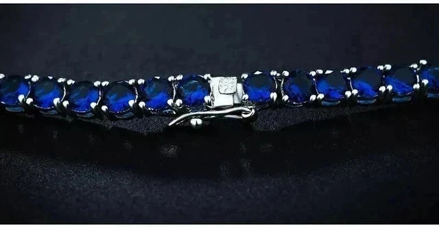 Men’s Tennis Necklace 14k White Gold Plated 18Ct Round Cut Lab Created Sapphire