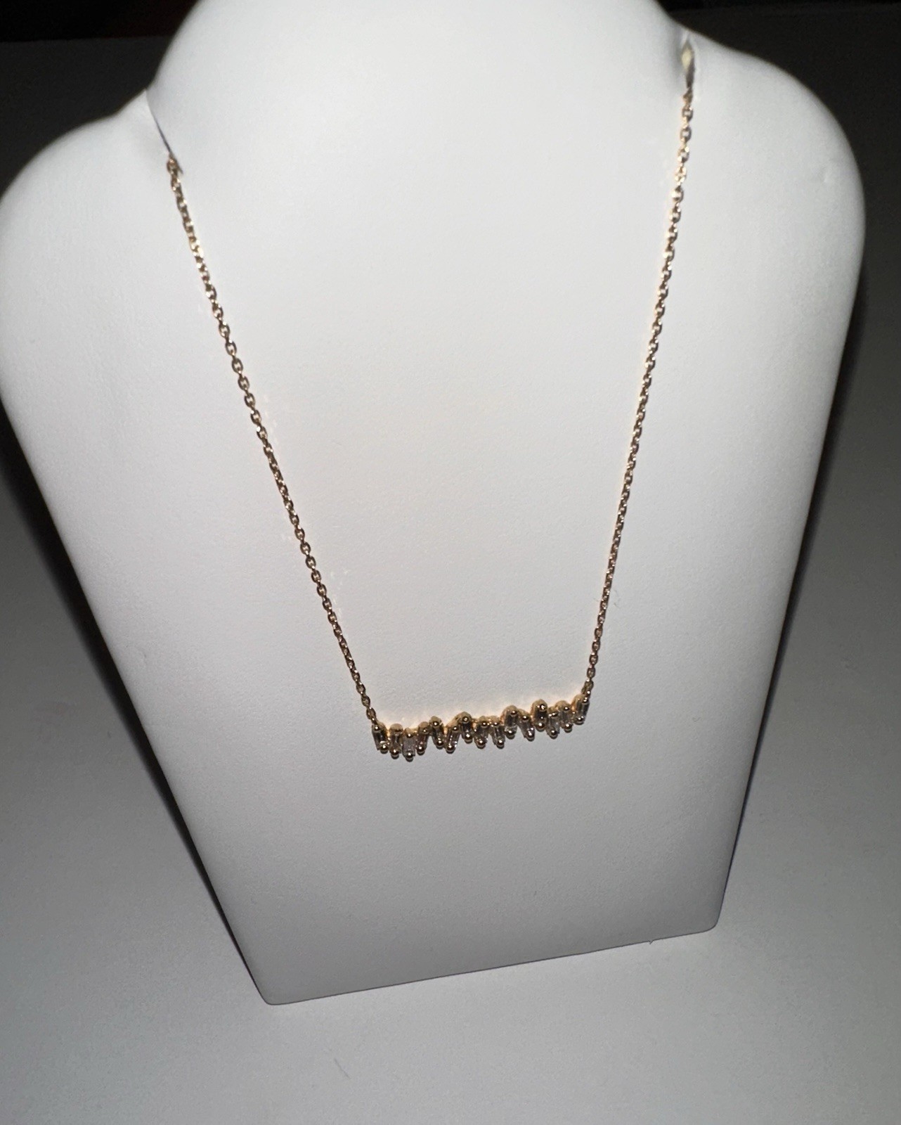Suzanne Kalan 18kt Rose Gold Diamond Bar Necklace 18.25” .45ct Baguette