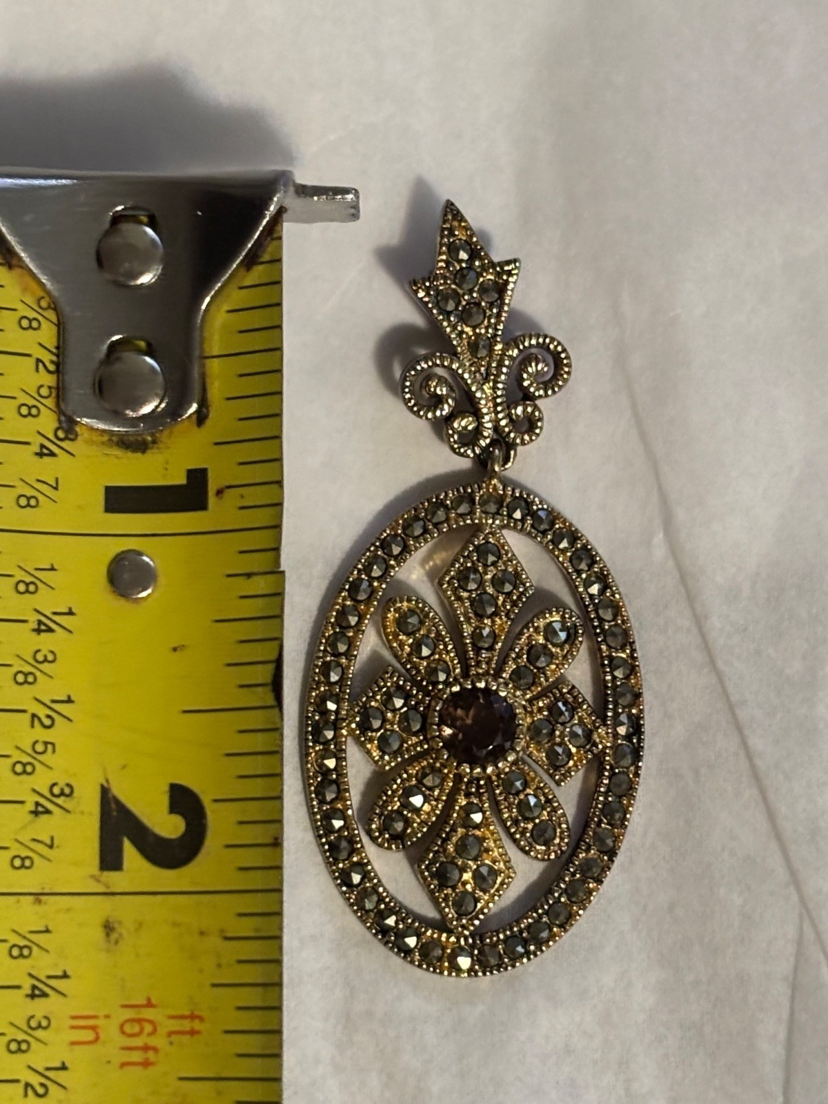Designer NF Sterling Silver 925 Gold Tone Marcasite Oval Pendant