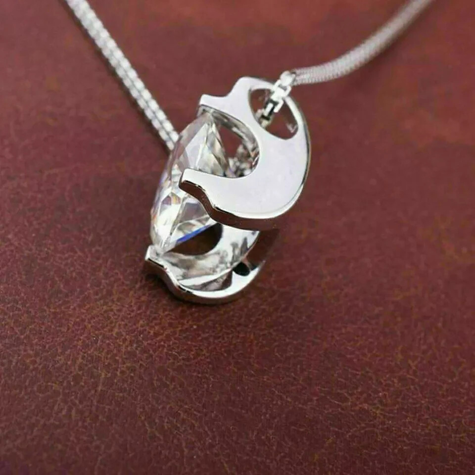 3Ct Round Cut VVS1/D Diamond Solitaire Pendant 14K White Gold Finish Free Chain