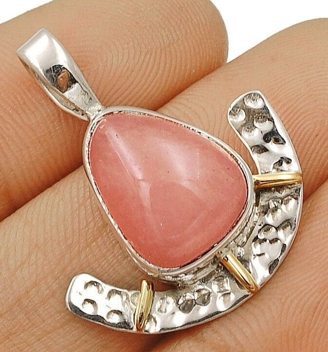 Natural Two Tone Rose Quartz – Madagascar 925 Solid Sterling Silver Pendant