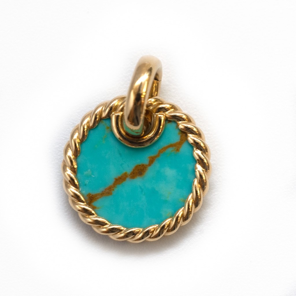 DAVID YURMAN 18K Gold & Turquoise Elements Disc 15.5mm Pendant New Authentic