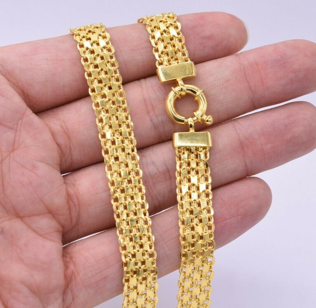 10mm Diamond-Cut Bismark Chain Necklace 14K Yellow Gold-Plated Silver 925 ITALY