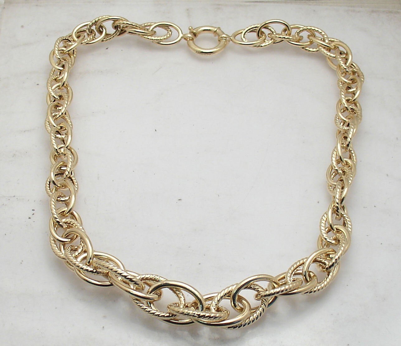Graduated Textured Shiny Multi Oval Link Chain Necklace Real 10K Yellow Gold