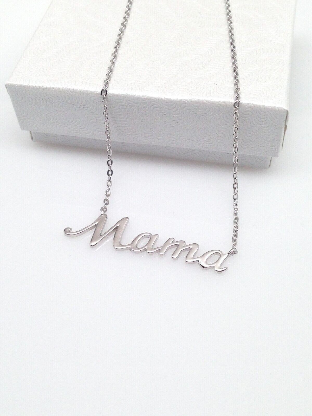 925 Sterling Silver Script Mama Pendant Necklace 31mm(1.22″) 15.25-17.25″