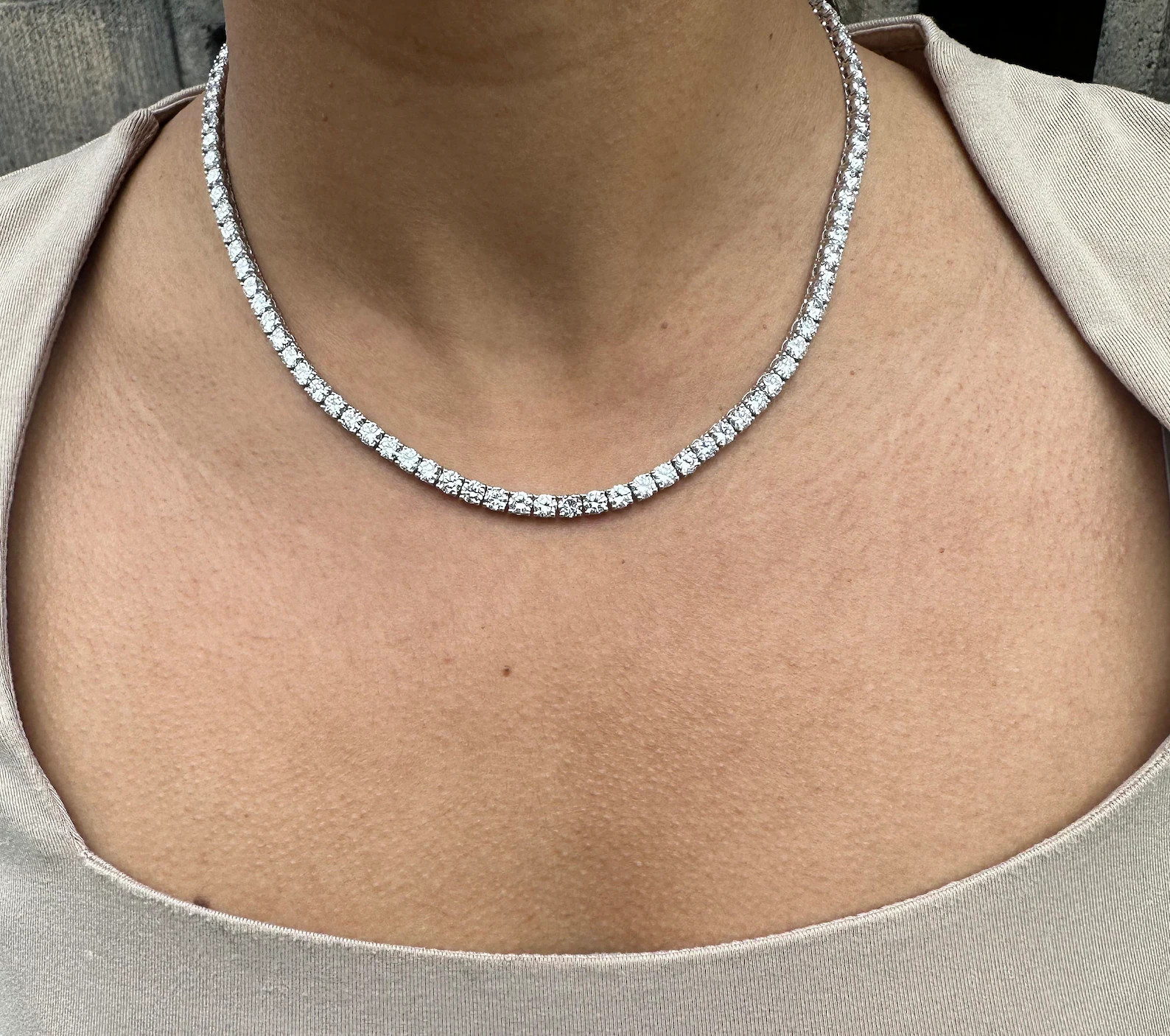 18 Carat Round Natural Diamond Tennis Necklace 14K Yellow Gold 16 inch