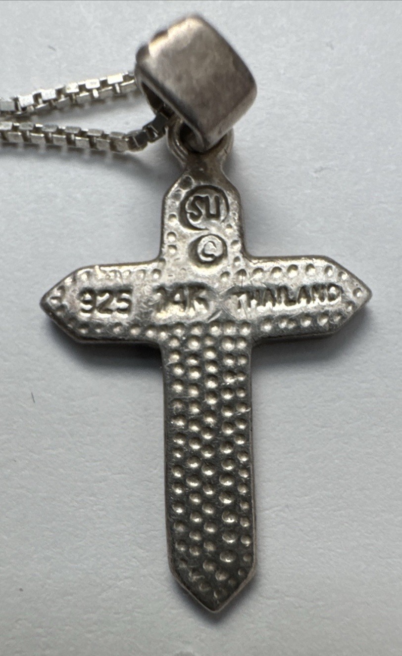 925 Sterling/ 14k Gold Cross Pendant Thailand on 20” 925 Sterling Italy Chain SU