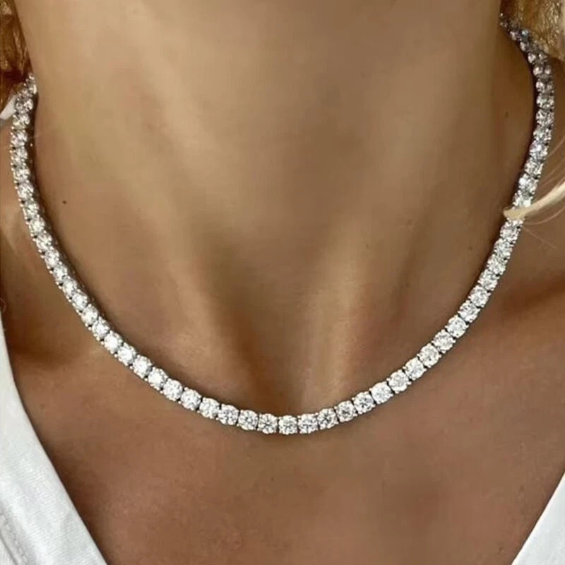 14K White Gold Plated 4mm D VVS1 Moissanite Tennis Necklace Certified VVS1 18″