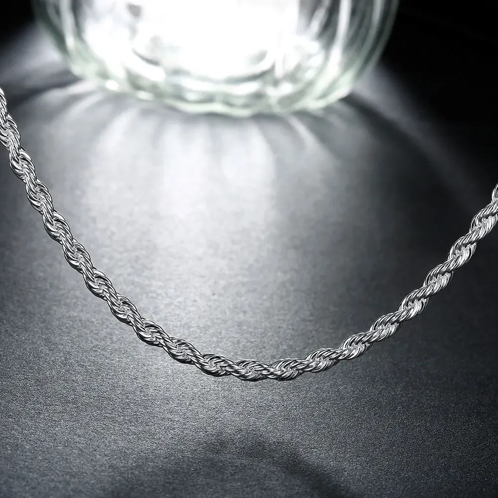 925 Sterling Silver Italian Rope Chain Men’s Necklace 4mm Cut Twisted Link NEW**
