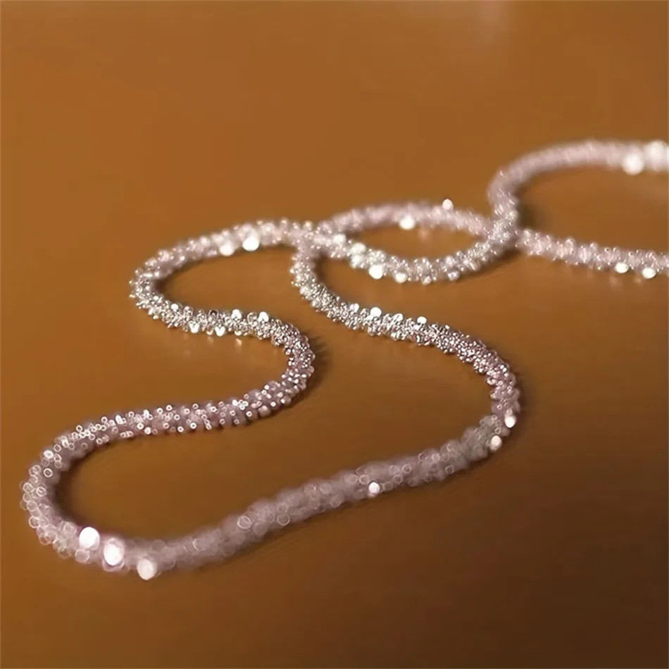 1Pc Authentic S925 Sterling Silver Necklace 2Mm Sparkling Collarbone, Sweater Ch
