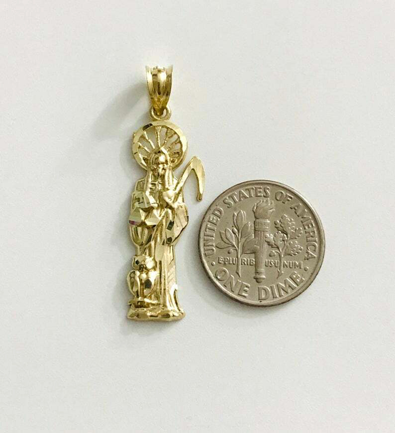 10K SOLID GOLD GRIM REAPER 1.3″ SANTA MUERTE PENDANT, 10K REAL GOLD – GP26