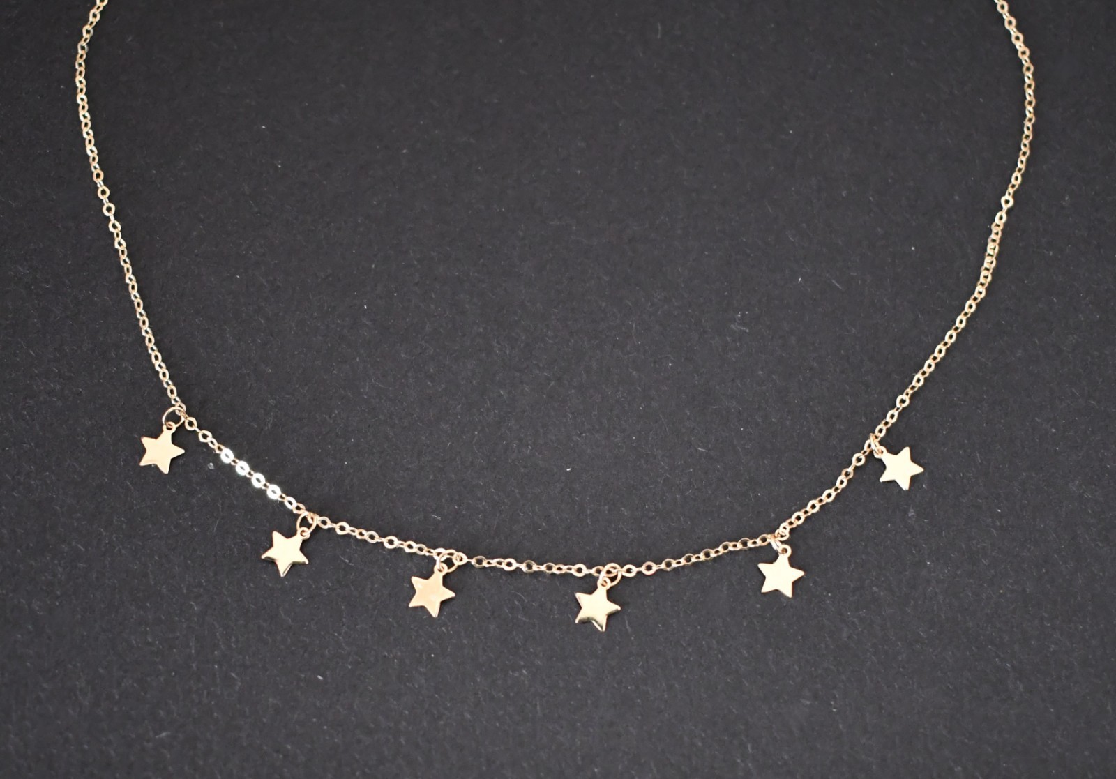 🆕14K YELLOW GOLD 6-STAR CHARM STATION Necklace 18 inches Italy