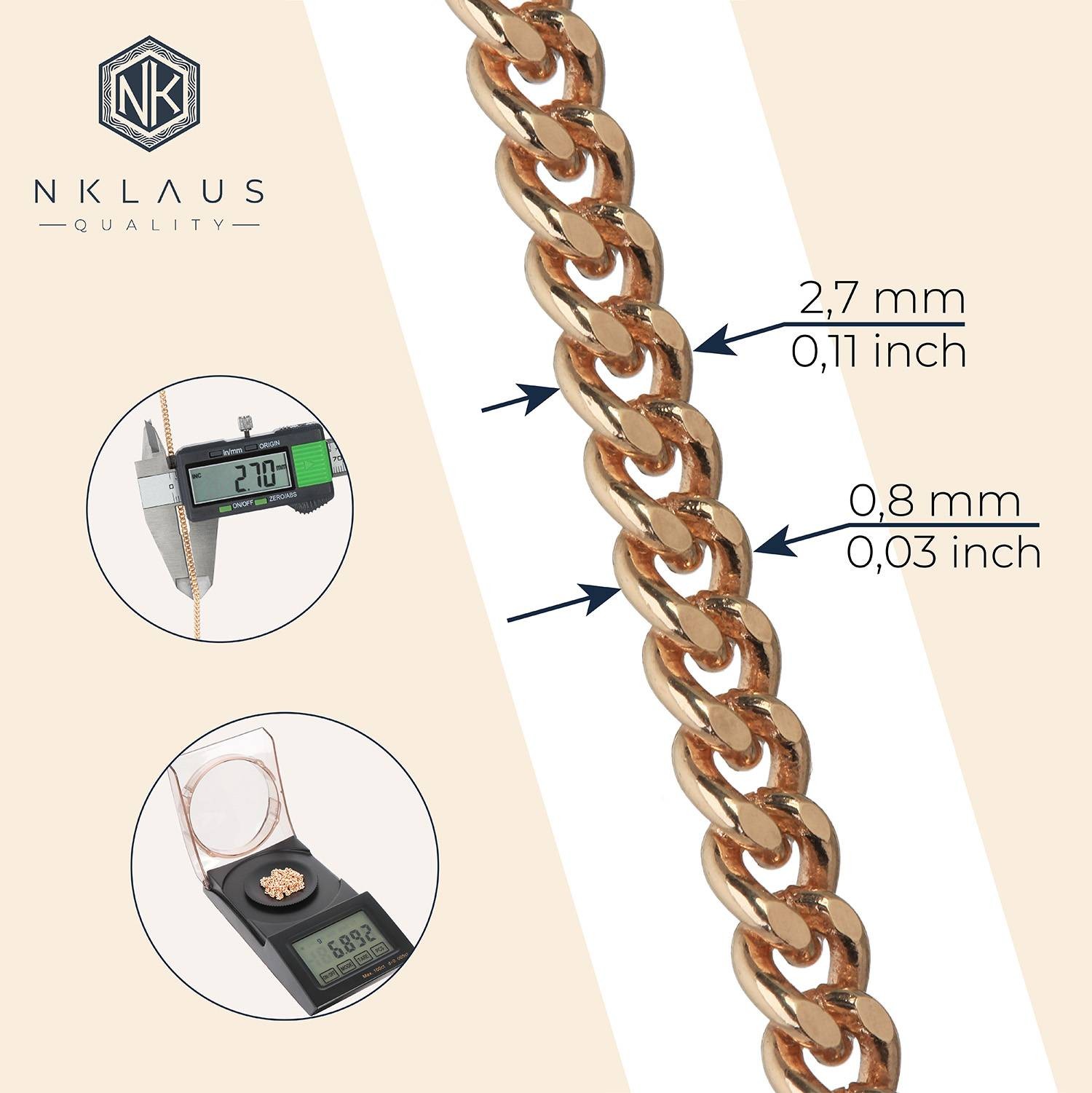 70cm Curb Chain Double Diamond Plated Brass Gold Plated 2.7mm Wide Ladies Necklace