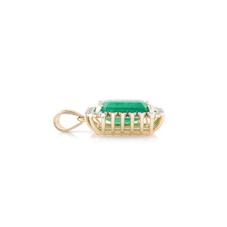 Best Seller ! Emerald Natural Green Emerald & Diamond Pendant 14k Yellow Gold