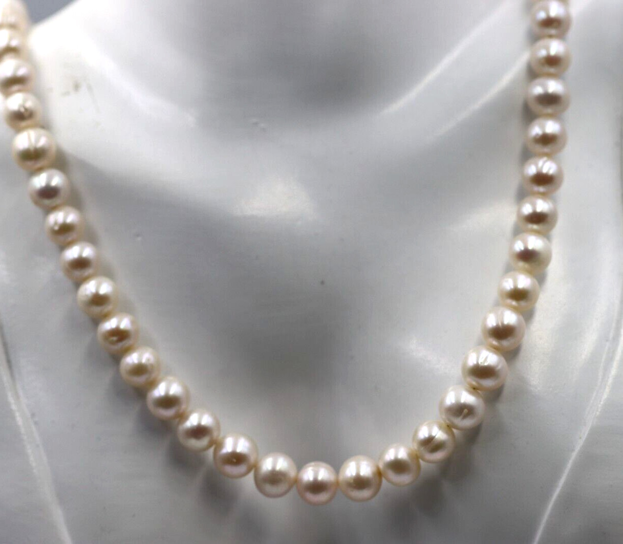 Genuine Sterling Silver Clasp Freshwater 8mm Pearl Necklace Chain 52cm-Free Post