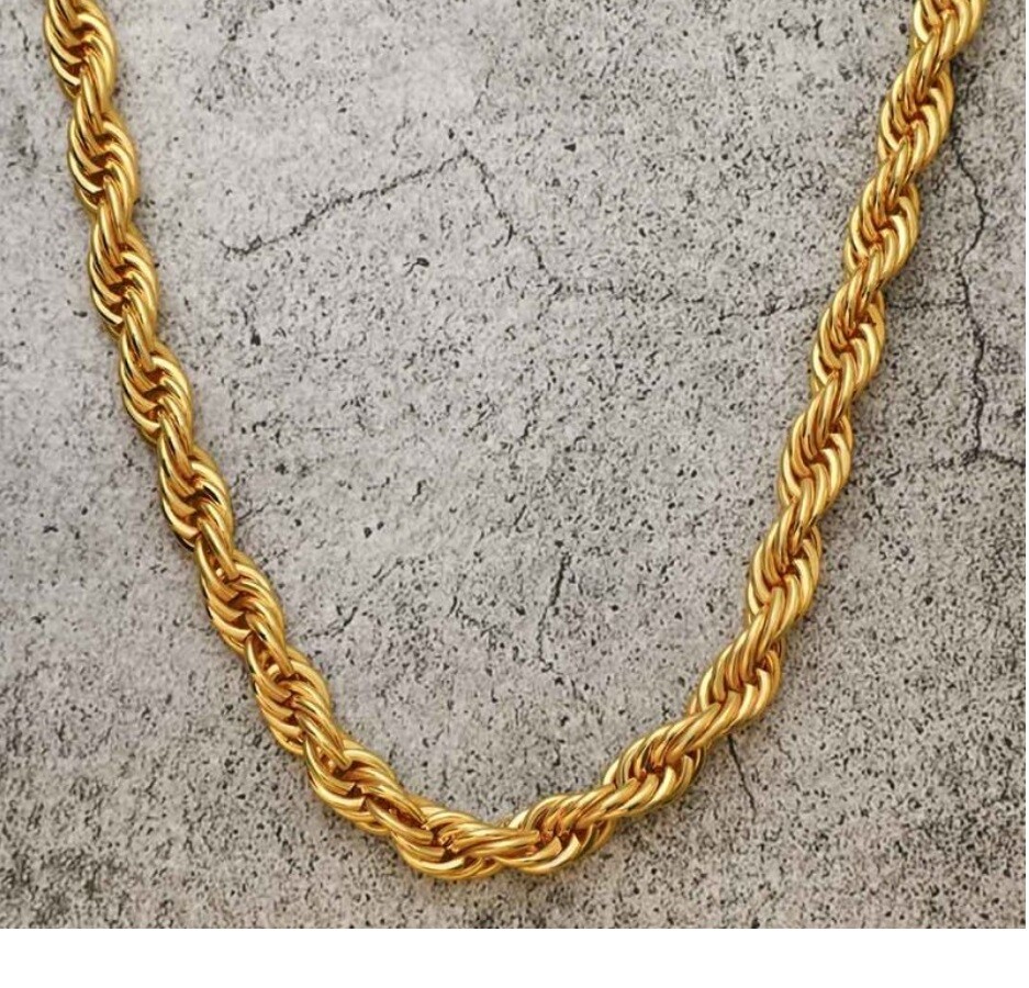 Real 18K Yellow Gold Filled Tarnish/Nickel-Free 4 mm 20 inch Rope Chain Necklace