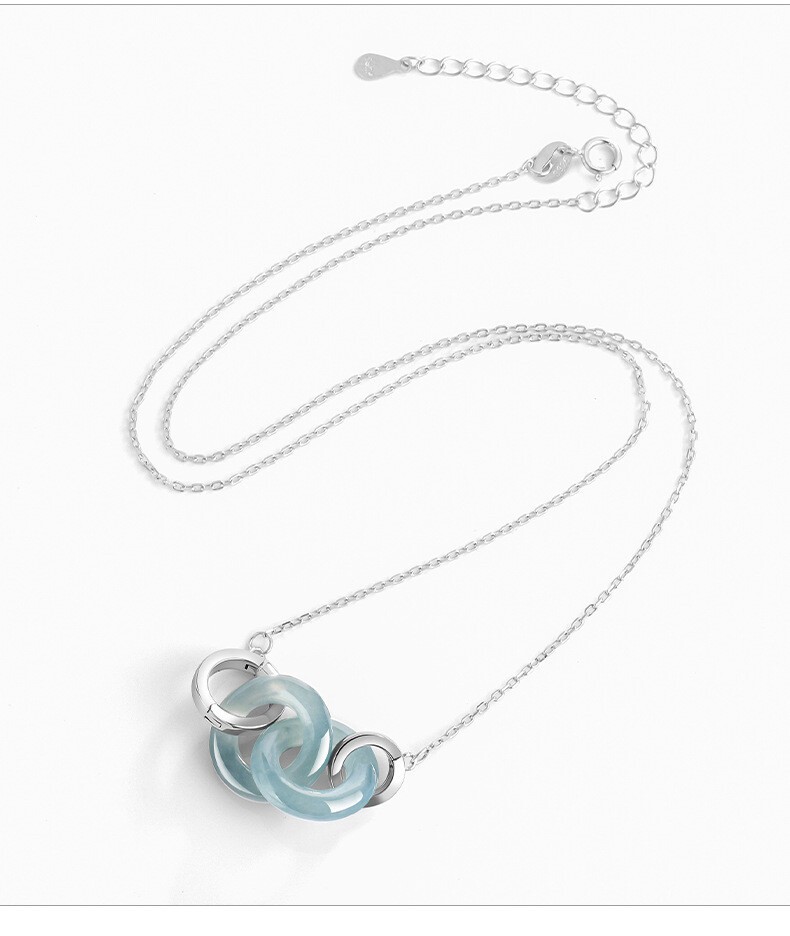 Natural Grade A Jade Blue Water jadeite S925 Silver Pendant Necklace Certified