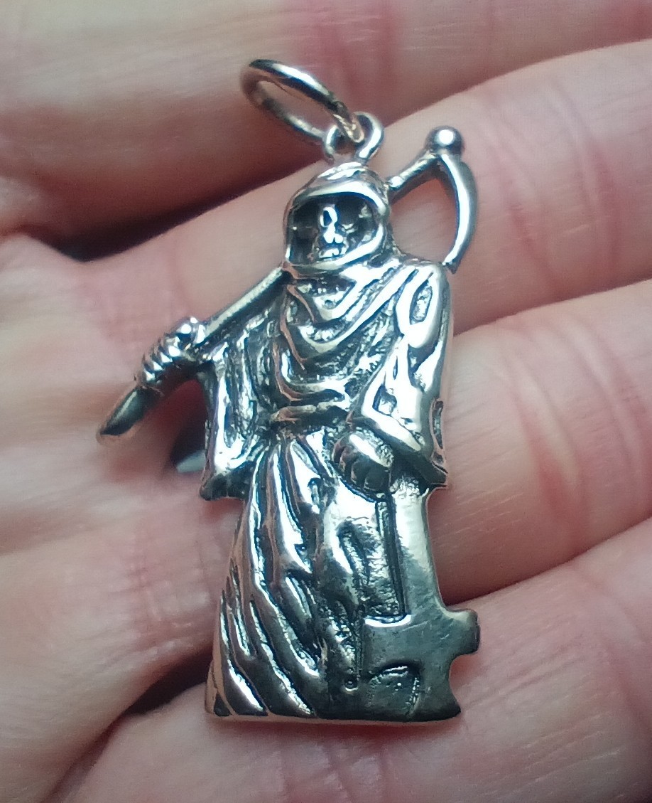 925 Silver Grim Reaper Pendant necklace Thailand Halloween CH54