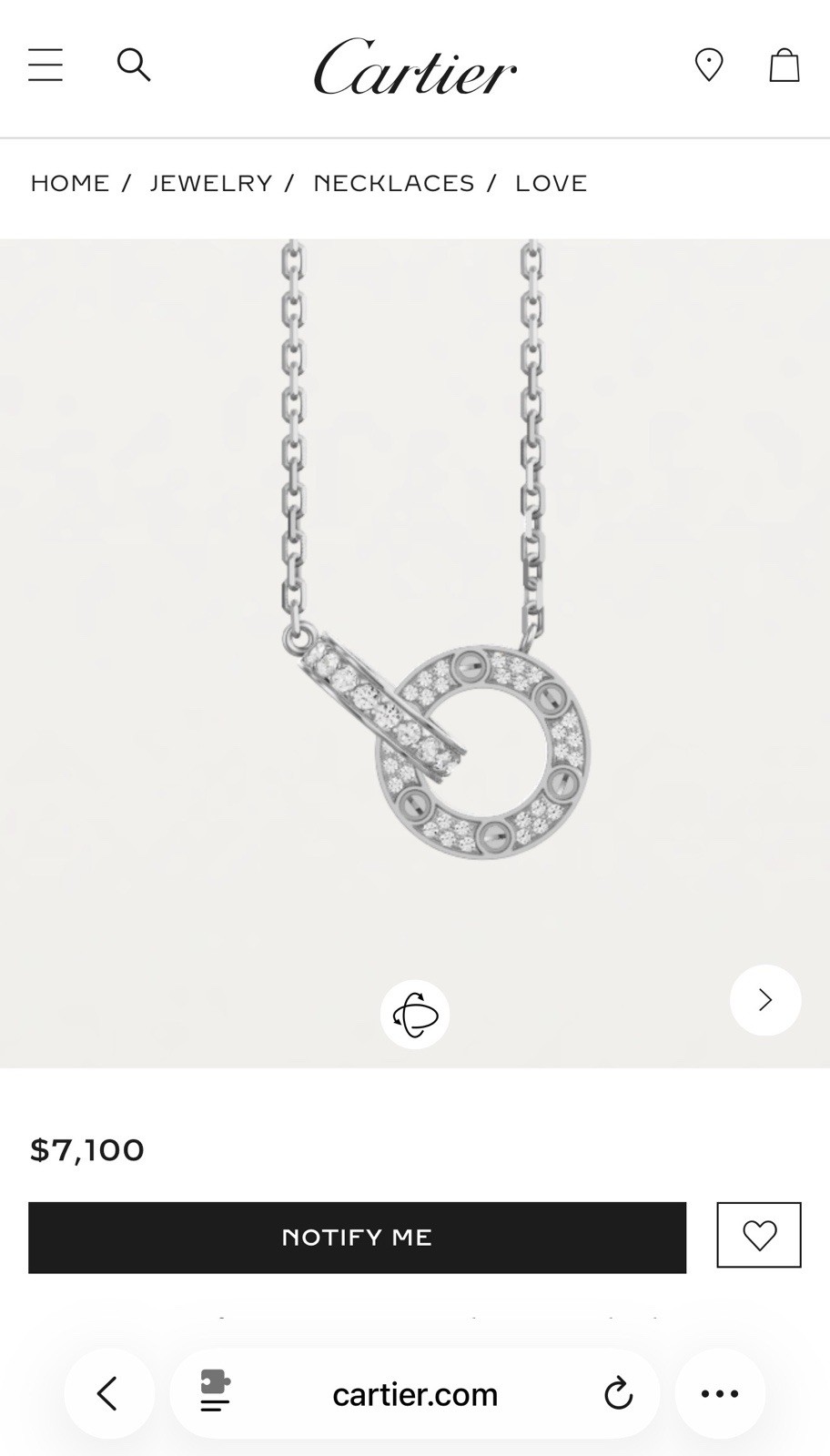 Cartier Love Necklace with Pendant 18k White Gold Pavé Diamond 0.30 ctw