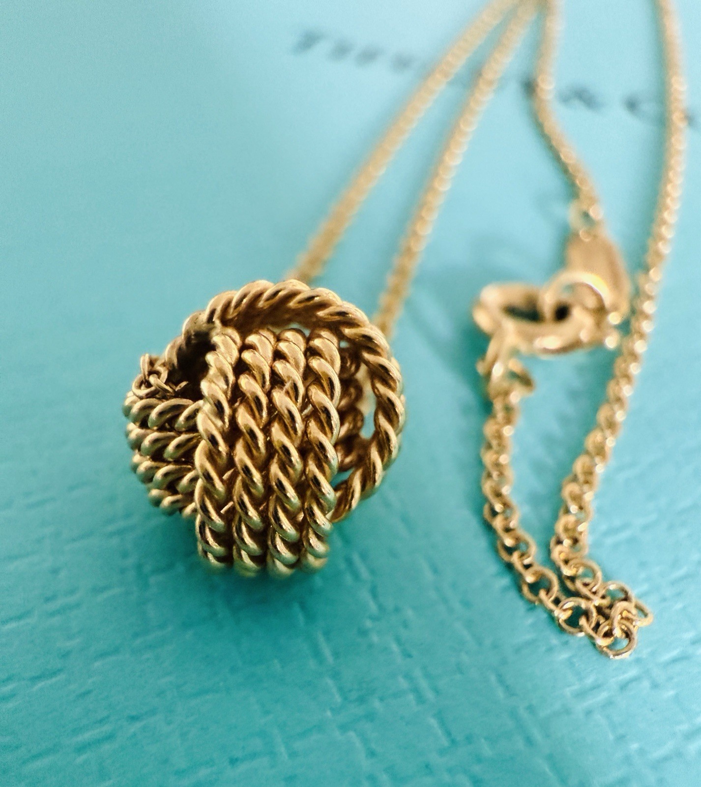 Tiffany & Co 18k Yellow Gold Mesh Twist knot Bead Ball Necklace 16”