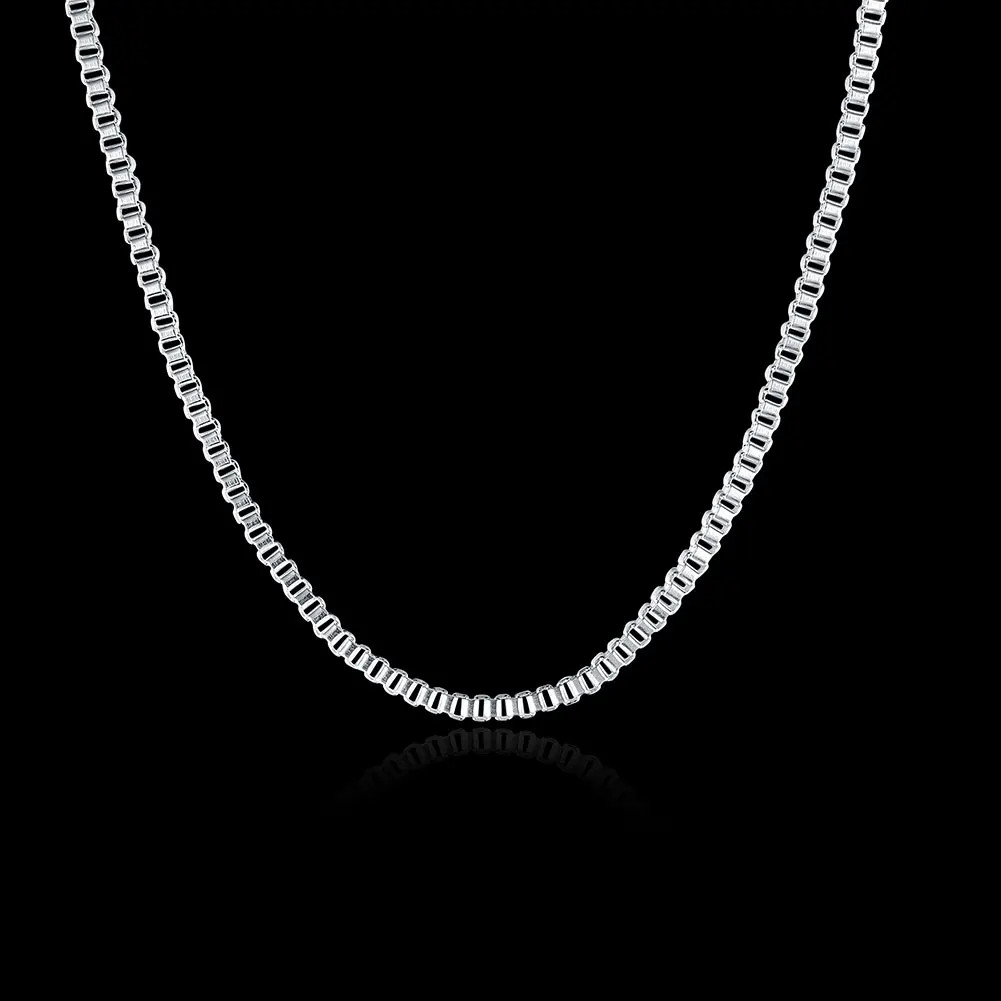 925 Sterling Silver Box Chain Necklace 1.5mm Women 16 18 20 22 24 Inch Fine Gift