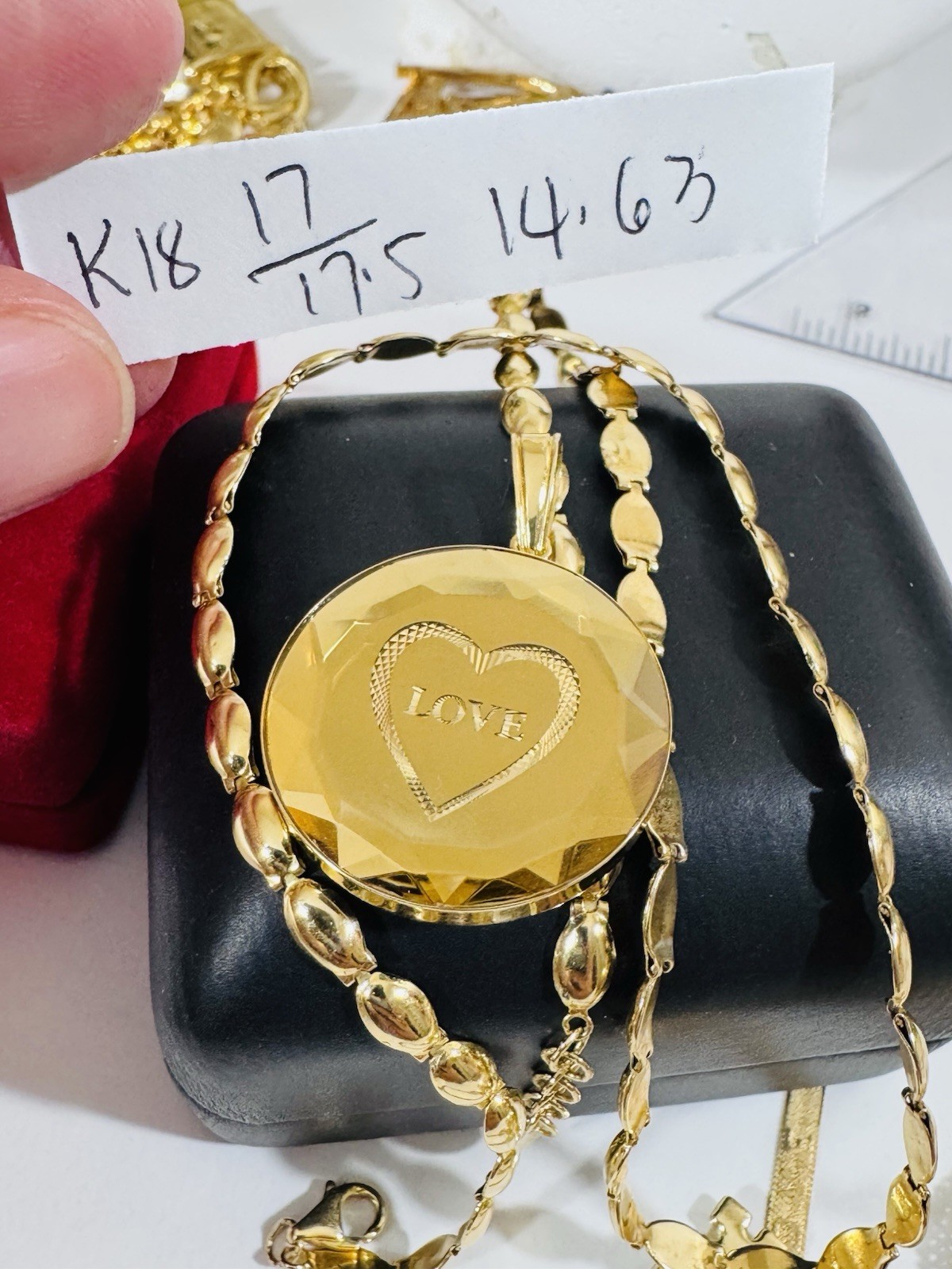 RARE 18K K18 Japan Gold Round Heart Pendant W/ Necklace 17/17.5” Long 14.6g 4mm