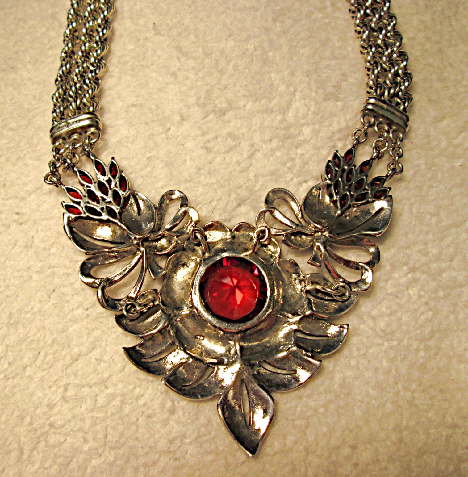 STATEMENT PIECE Sterling Silver Large GARNET MARCASITE Necklace STUNNING 76.7 G