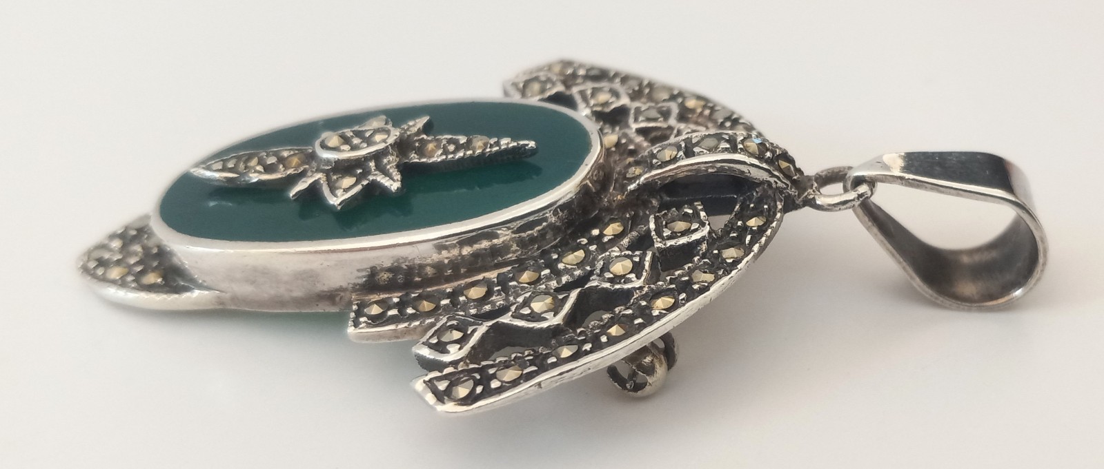 Beautiful Vintage Art Deco Style Sterling Silver Marcasite Pendant/Pin 10.65gr