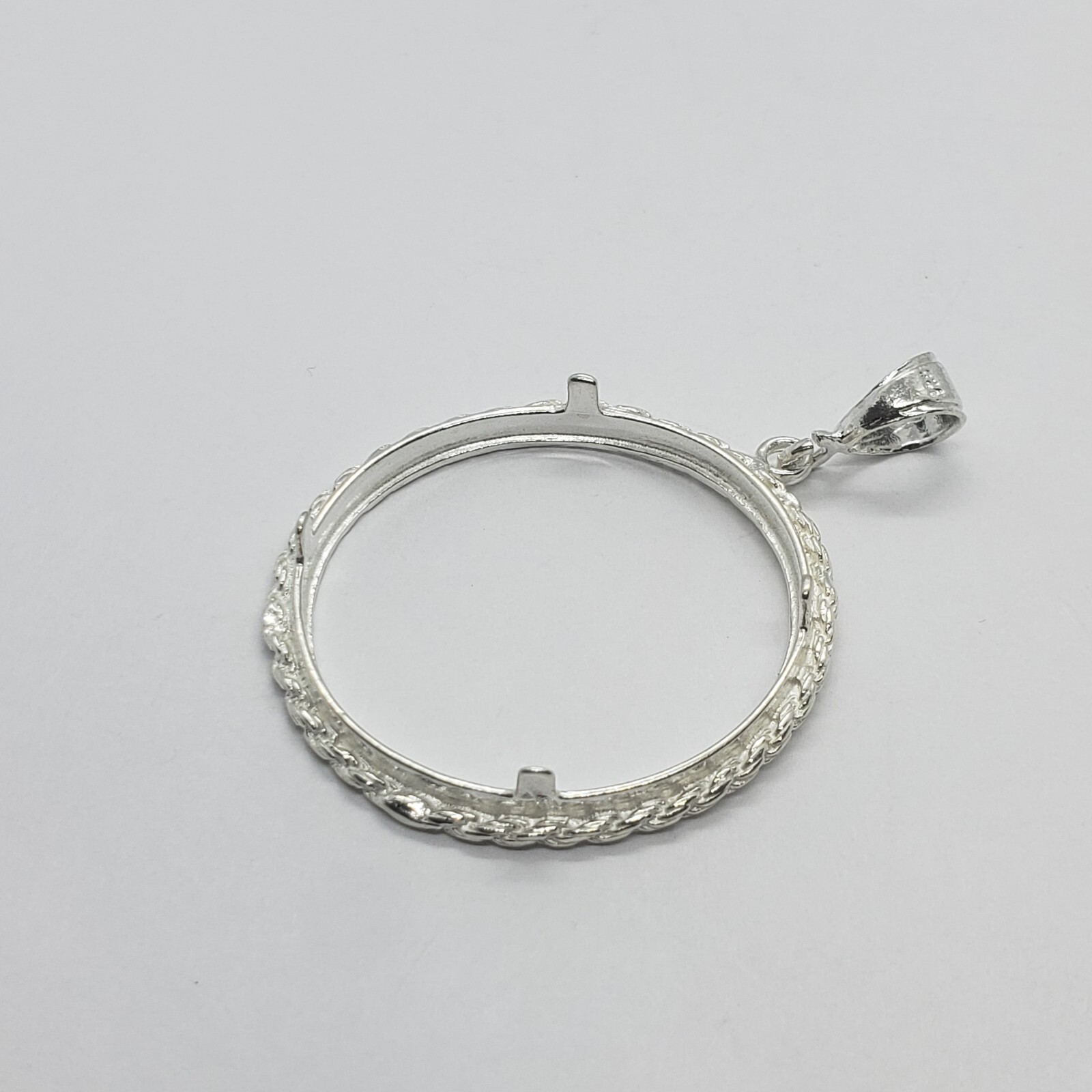 Sterling Silver Silver Eagle Rope Bezel 41 mm Coins 1 oz Dollar Coin NOT Include