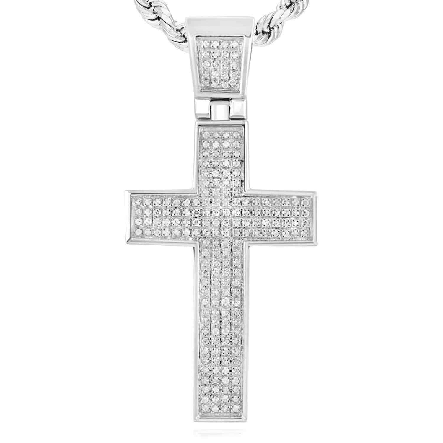 0.50CTW Real Diamond Sterling Silver Cross Pendant 1.85″