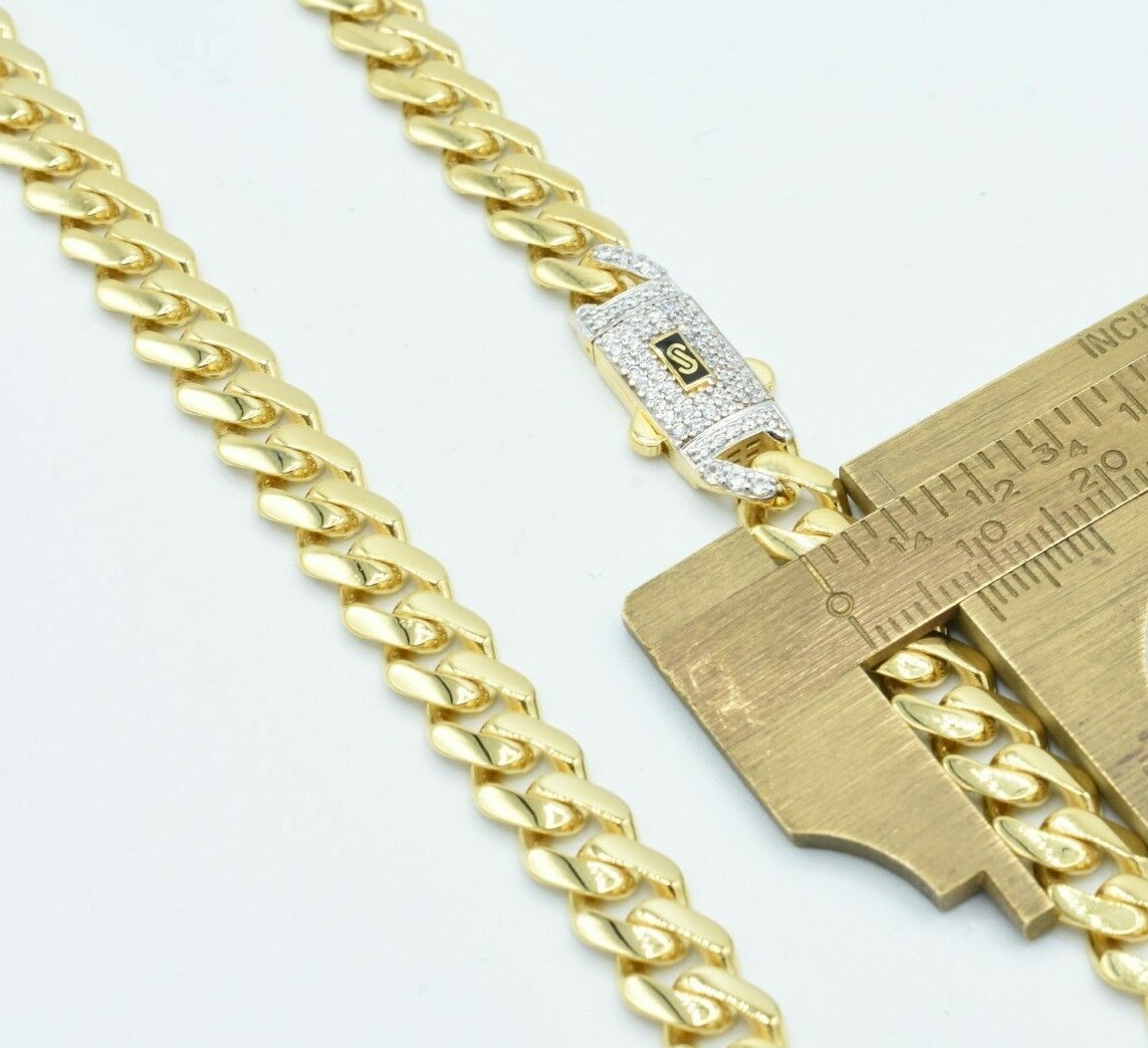 7.5mm Miami Cuban Royal Link Chain Necklace Box Clasp Real 10K Yellow Gold