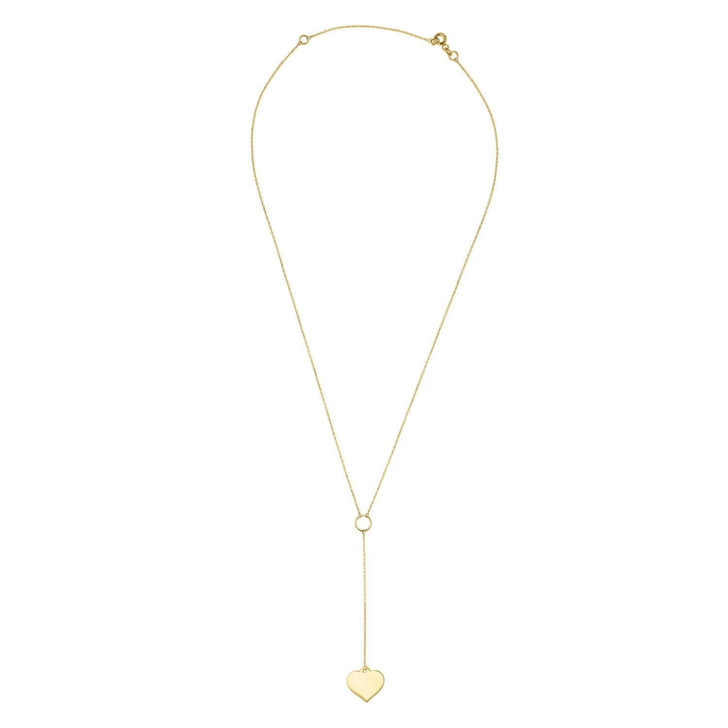Delicate Heart Lariat Y Necklace 14K Yellow Gold Handmade Fine Valentines Day