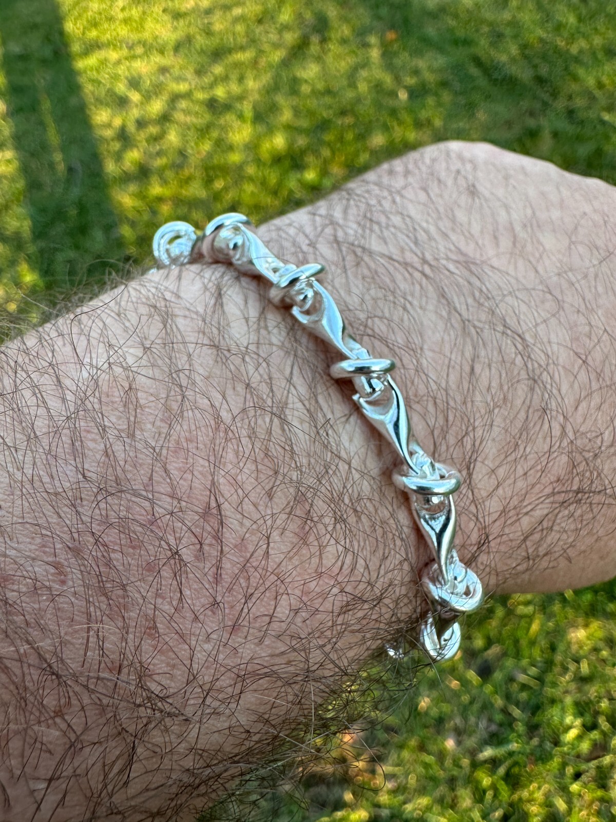 Real 925 Sterling Silver Mens Custom 8mm Barbed Wire Link Bracelet ITALY 7-9″