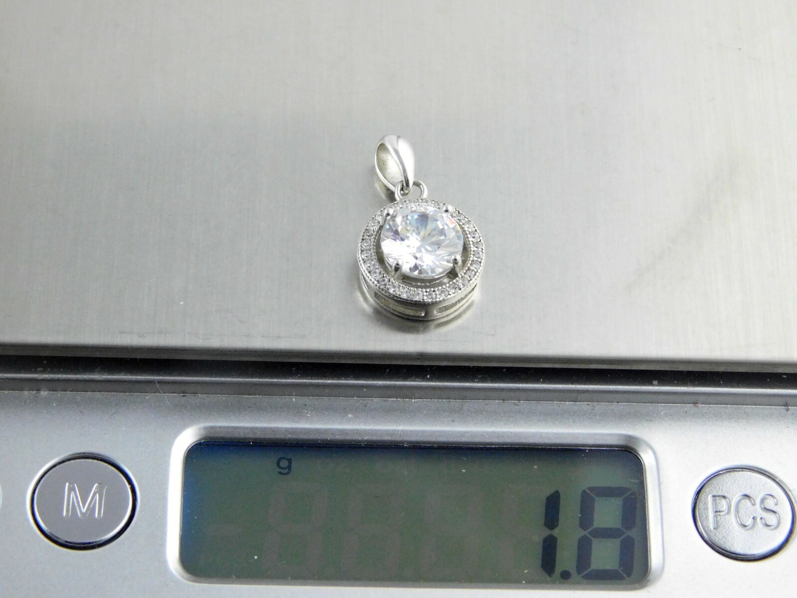 IBB Sterling Silver White Crystal Pendant with Halo 925 CN Round Gems