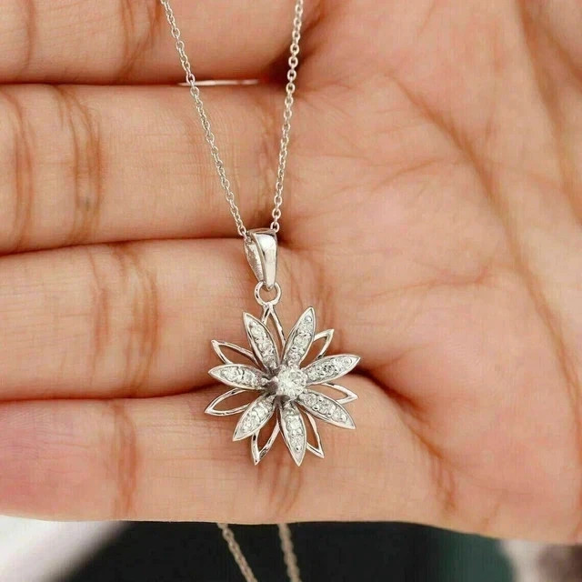 1.20Ctw Real Moissanite Round Cut Women’s Cluster Pendant 14K White Gold Plated