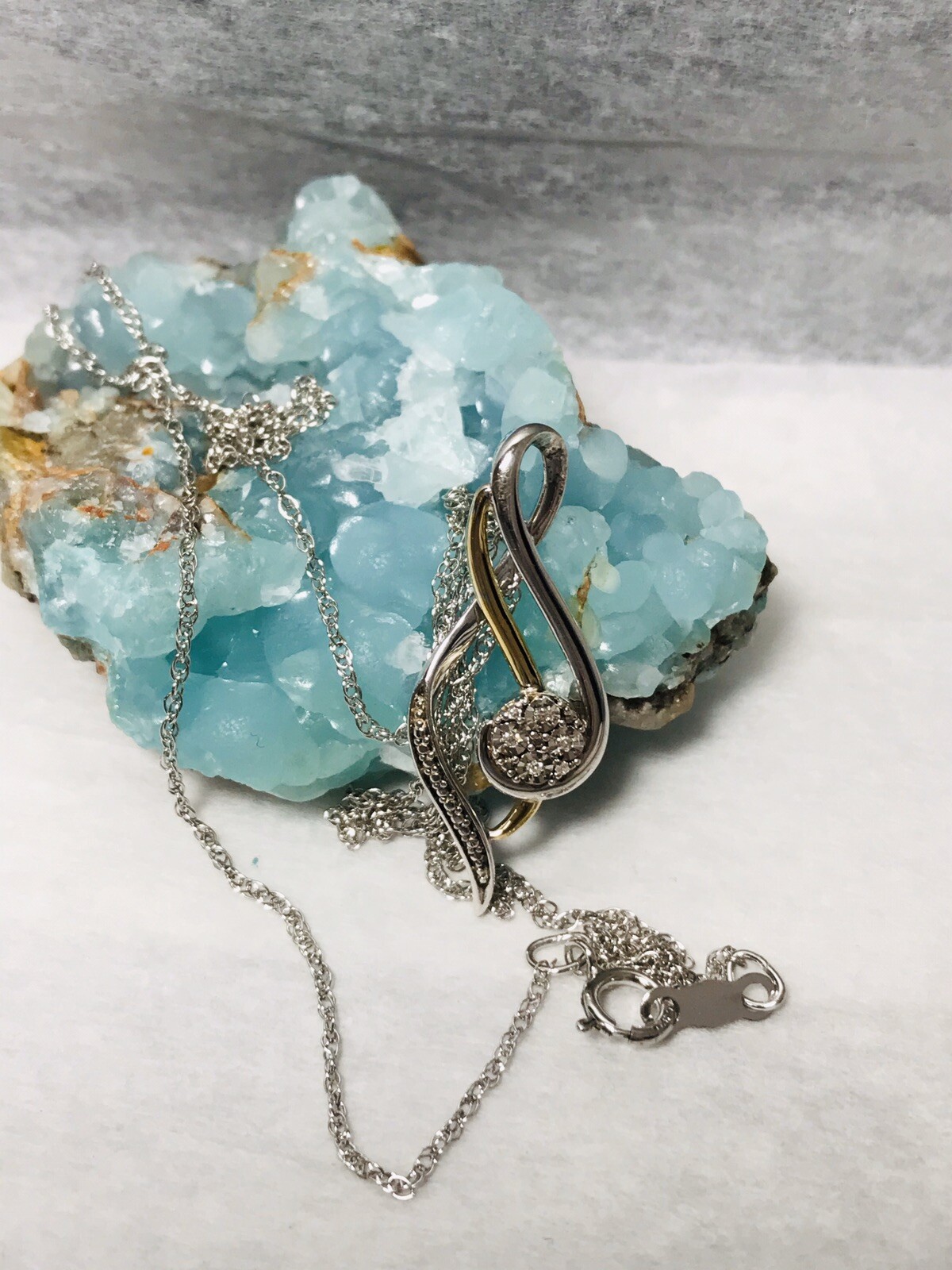 10K And Sterling 925 Infinity Diamond Accented Pendant And 18.2/8” 925 Chain