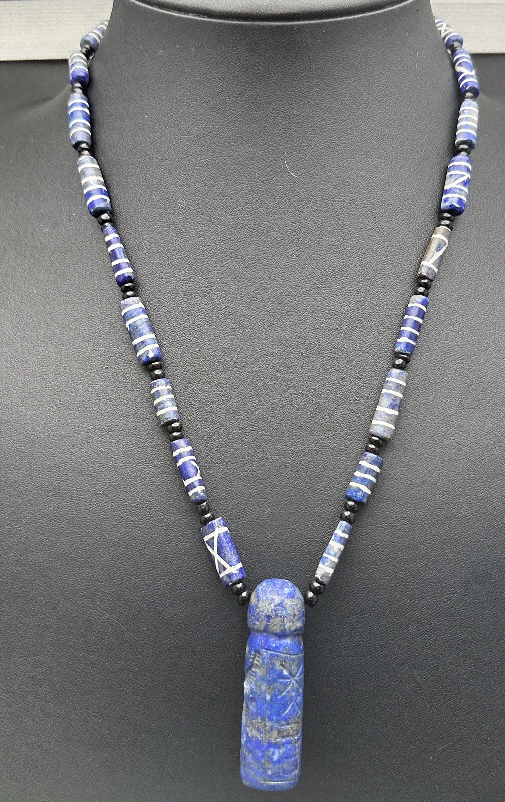 Vintage Rare Natural Lapis Lazuli Beads And Pendant Necklace Rare
