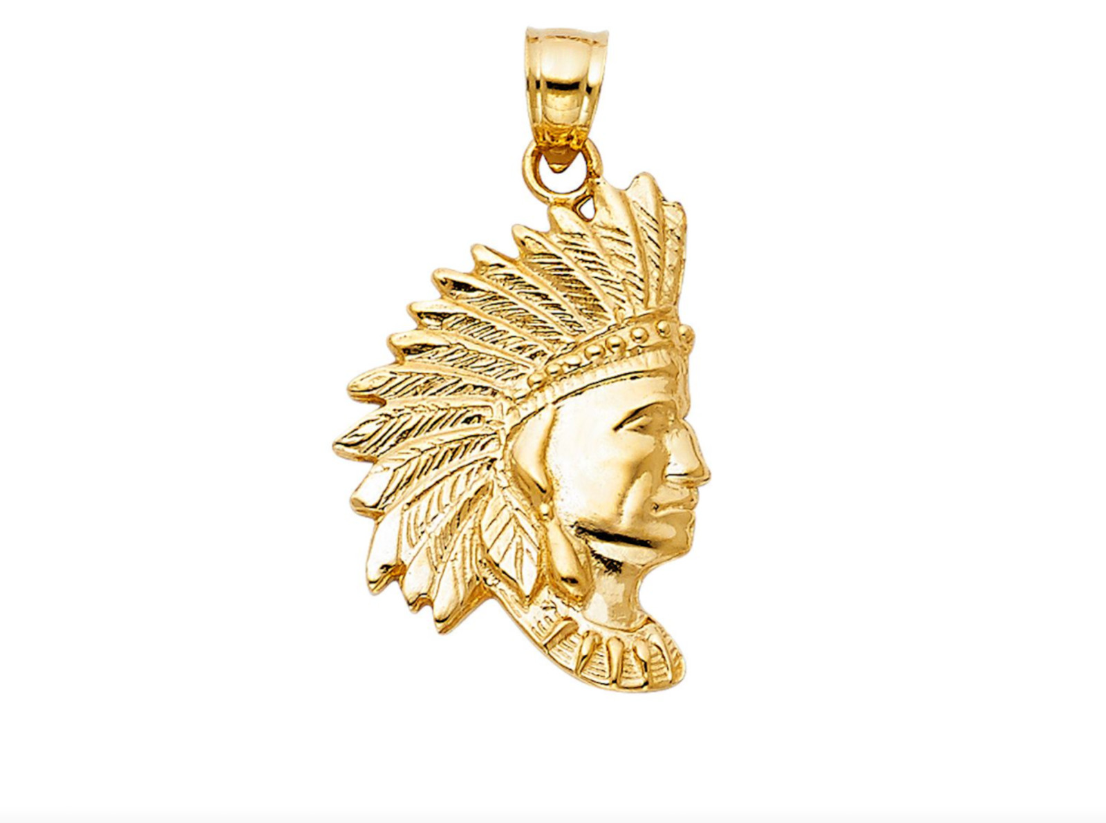 14K Solid Gold Indian Head 1.2″ Pendant, 14K Gold Chief Face Head Charm- PT1609