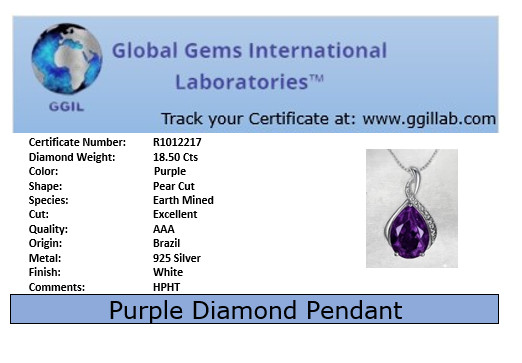 Purple Diamond Solitaire necklace-FREE Delivery-18.5 ct-FREE Diamond Studs