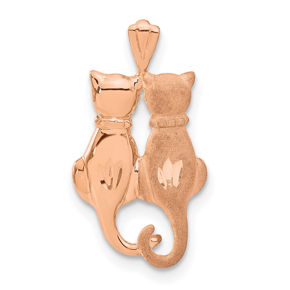 14k Rose Gold Polished and Satin Diamond-cut Two Sitting Cats Pendant Necklace