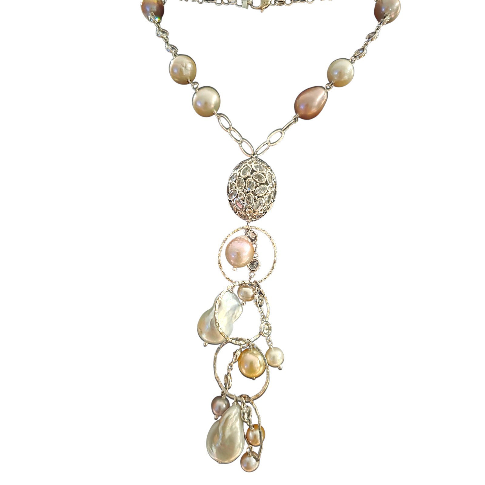 Lucoral 925 Sterling Silver 30” Baroque Pearl Y Drop Pendant Necklace Multicolor