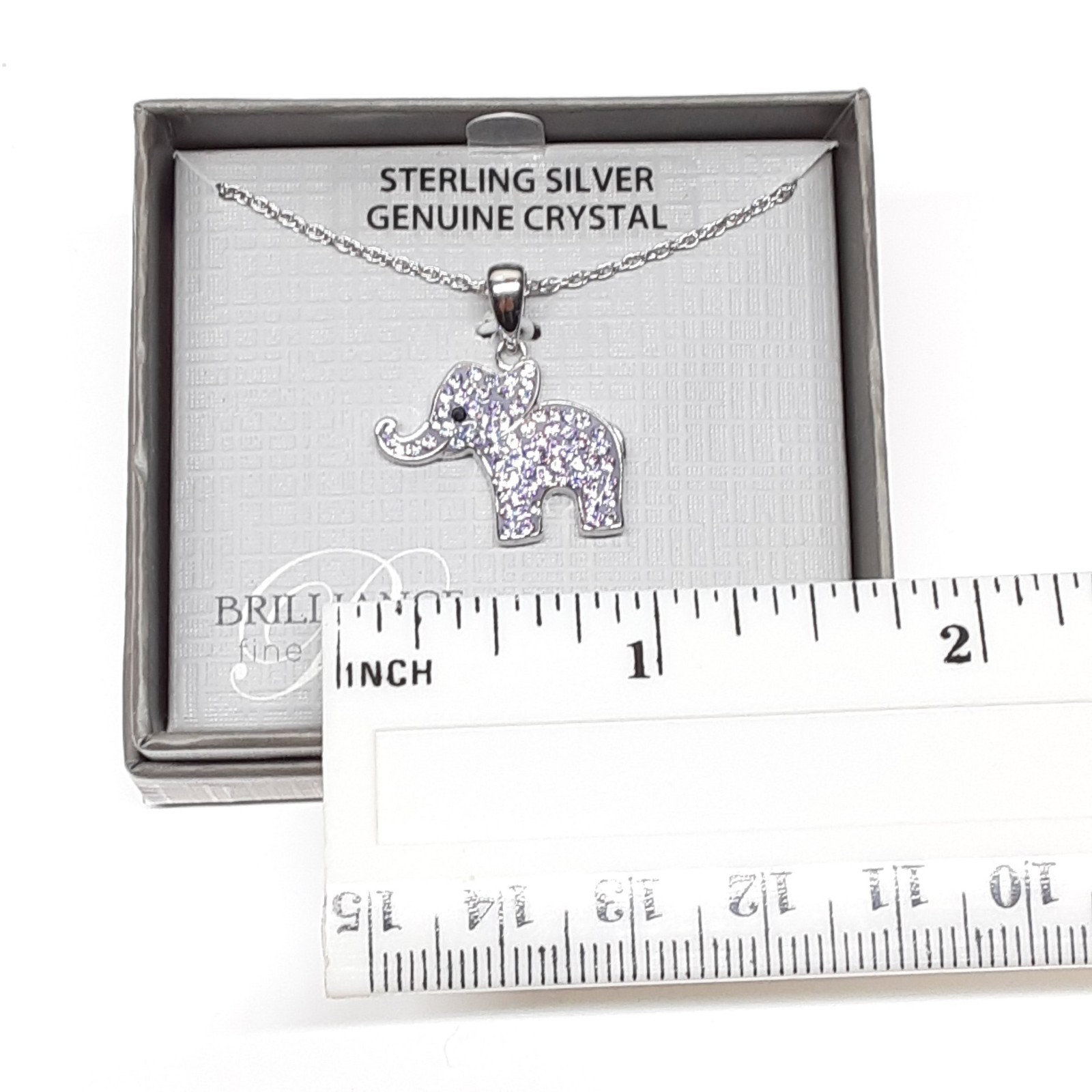 Elephant Genuine Crystal Pendent 925 Sterling Silver 18″ Necklace