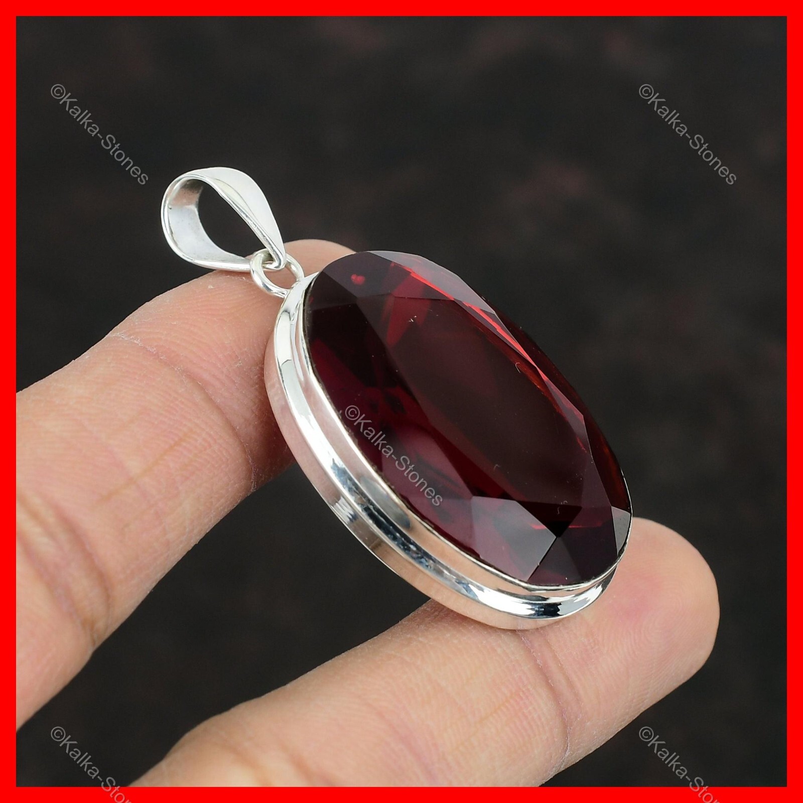 Black Friday Sale Oval Natural Mozambique Garnet Wife Pendant Jewelry 925 Silver