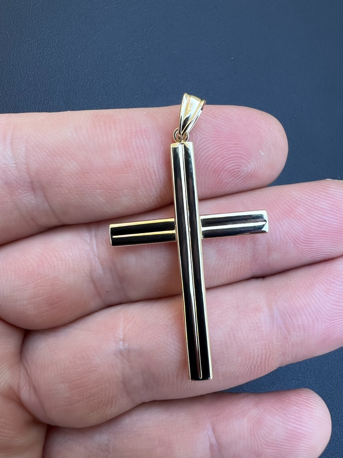 Real 14k Yellow Gold Plain Cross Crucifix Pendant Necklace Mens Ladies Large